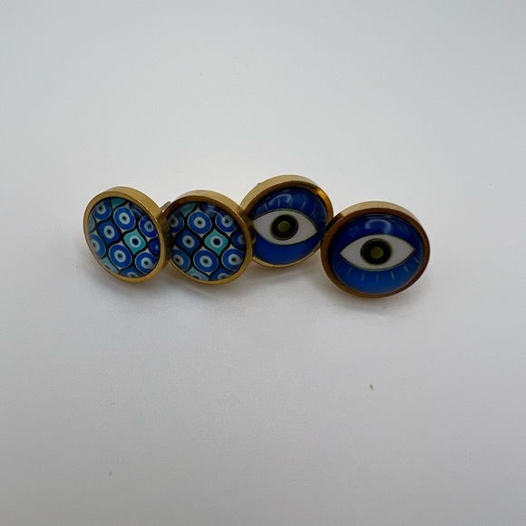 Gold Evil Eye Stud Earrings - Trendy Boho Chic Small Earrings - Stylish Studs - Picture 14 of 14